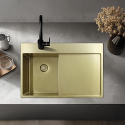 Pure.Sink Exclusivo Goldene kleine Spüle mit Abtropffläche 78x52 cm Tapwing links PEX3478LT-60