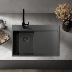 Pure.Sink Exclusivo Gun Metal kleines Spülbecken mit Abtropffläche 78x52 cm Tapwing links PEX3478LT-61