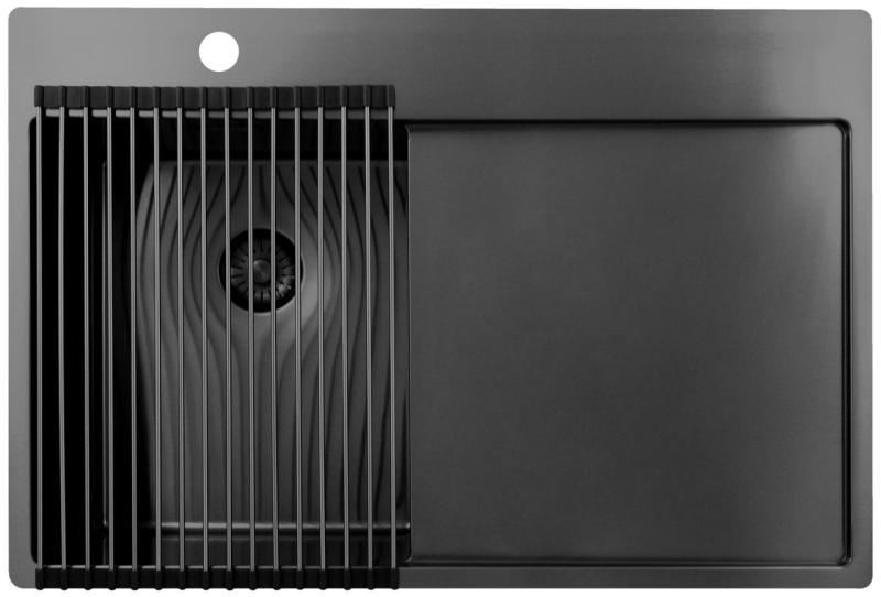 Pure.Sink Exclusivo Gun Metal kleines Spülbecken mit Abtropffläche 78x52 cm Tapwing links PEX3478LT-61