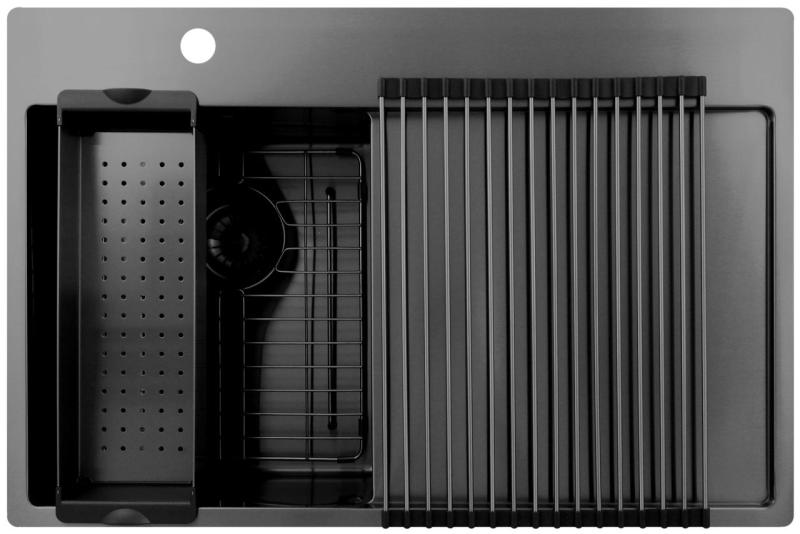 Pure.Sink Exclusivo Gun Metal kleines Spülbecken mit Abtropffläche 78x52 cm Tapwing links PEX3478LT-61