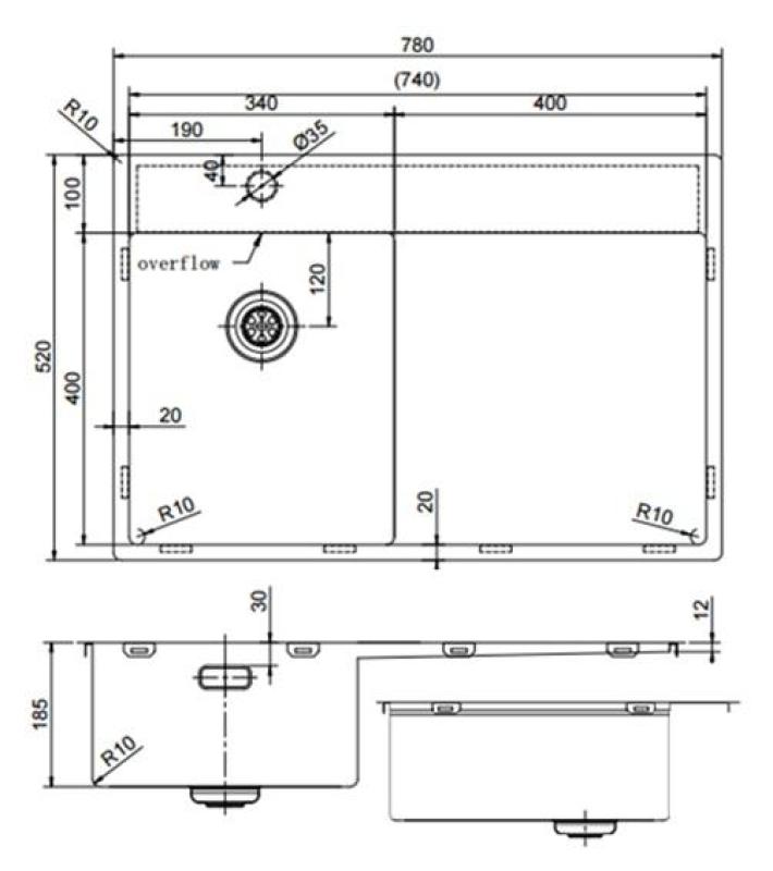 Pure.Sink Exclusivo Gun Metal kleines Spülbecken mit Abtropffläche 78x52 cm Tapwing links PEX3478LT-61