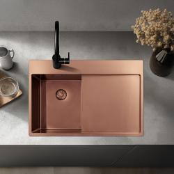 Pure.Sink Exclusivo Kupfer kleine Spüle mit Abtropffläche 78x52 cm Tapwing links PEX3478LT-62