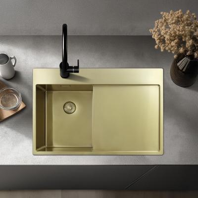 Pure.Sink Exclusivo Goldene kleine Spüle mit Abtropffläche 78x52 cm Tapwing rechts PEX3478RT-60