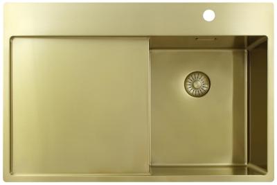 Pure.Sink Exclusivo Goldene kleine Spüle mit Abtropffläche 78x52 cm Tapwing rechts PEX3478RT-60