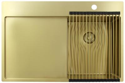 Pure.Sink Exclusivo Goldene kleine Spüle mit Abtropffläche 78x52 cm Tapwing rechts PEX3478RT-60