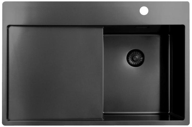 Pure.Sink Exclusivo Gun Metal kleines Spülbecken mit Abtropffläche 78x52 cm Tapwing rechts PEX3478RT-61
