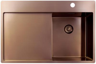 Pure.Sink Exclusivo Kupfer kleines Spülbecken mit Abtropffläche 78x52 cm Tapwing rechts PEX3478RT-62