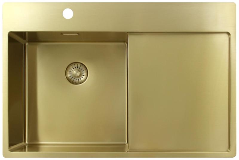 Pure.Sink Exclusivo Goldfarbene Spüle mit Abtropffläche 78 x 52 cm Wasserhahn links PEX4078LT-60