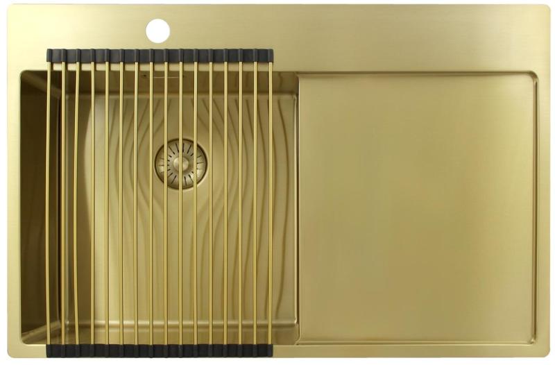 Pure.Sink Exclusivo Goldfarbene Spüle mit Abtropffläche 78 x 52 cm Wasserhahn links PEX4078LT-60