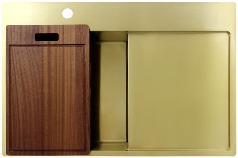 Pure.Sink Exclusivo Goldfarbene Spüle mit Abtropffläche 78 x 52 cm Wasserhahn links PEX4078LT-60