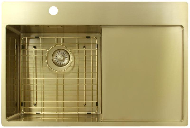 Pure.Sink Exclusivo Goldfarbene Spüle mit Abtropffläche 78 x 52 cm Wasserhahn links PEX4078LT-60