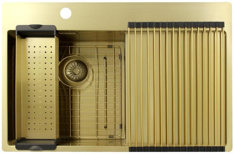 Pure.Sink Exclusivo Goldfarbene Spüle mit Abtropffläche 78 x 52 cm Wasserhahn links PEX4078LT-60