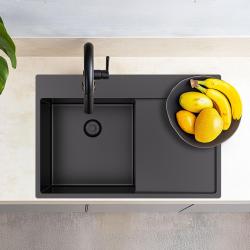 Pure.Sink Exclusivo Gun Metal Spüle mit Abtropffläche 78x52 cm Tapwing links PEX4078LT-61