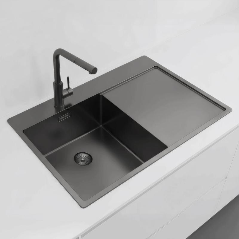 Pure.Sink Exclusivo Gun Metal Spüle mit Abtropffläche 78x52 cm Tapwing links PEX4078LT-61