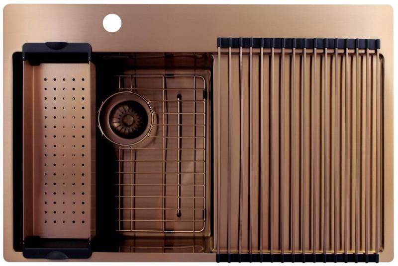 Pure.Sink Exclusivo Kupfer Spülbecken mit Abtropffläche 78x52 cm Tapwing links PEX4078LT-62