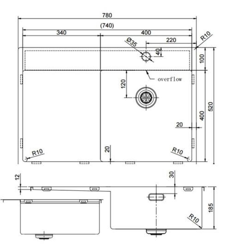 Pure.Sink Exclusivo Edelstahl Spüle mit Abtropffläche 78x52 cm Tapwing rechts PEX4078RT-02