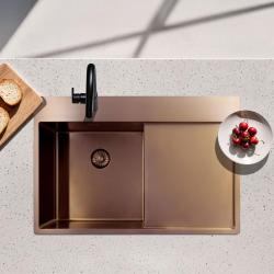 Pure.Sink Exclusivo Kupfer Spülbecken mit Abtropffläche 78x52 cm Tapwing rechts PEX4078RT-62