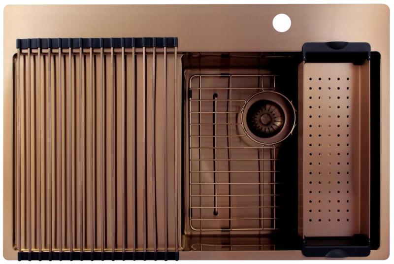 Pure.Sink Exclusivo Kupfer Spülbecken mit Abtropffläche 78x52 cm Tapwing rechts PEX4078RT-62