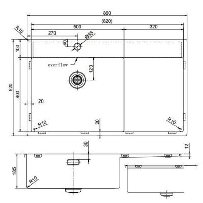 Pure.Sink Exclusivo Edelstahlspüle mit Abtropffläche 86x52 cm Tapwing links PEX5086LT-02