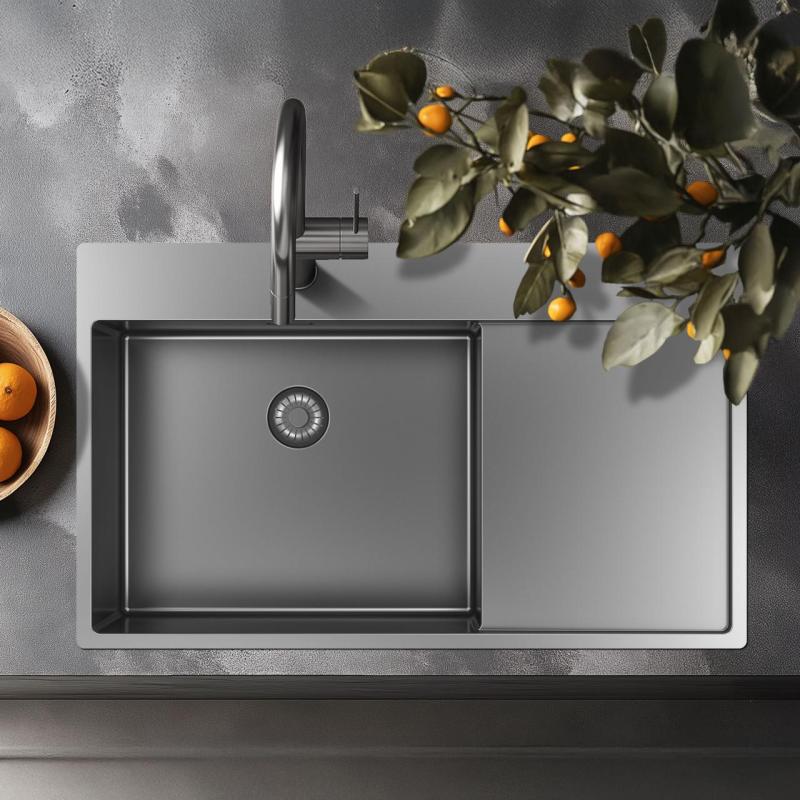 Pure.Sink Exclusivo Edelstahlspüle mit Abtropffläche 86x52 cm Tapwing links PEX5086LT-02