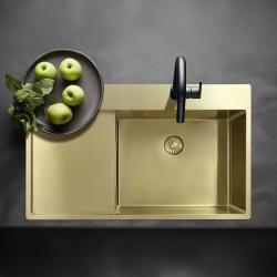 Pure.Sink Exclusivo Goldene Spüle mit Abtropffläche 86x52 cm Tapwing links PEX5086LT-60