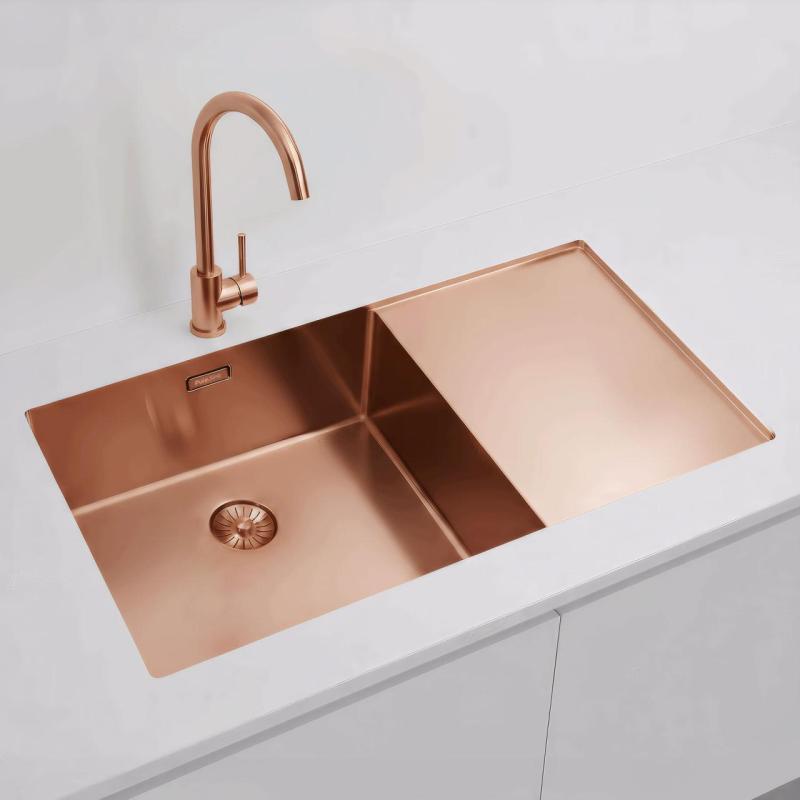 Pure.Sink Exclusivo Kupfer Spülbecken mit Abtropffläche 86x52 cm Tapwing links PEX5086LT-62