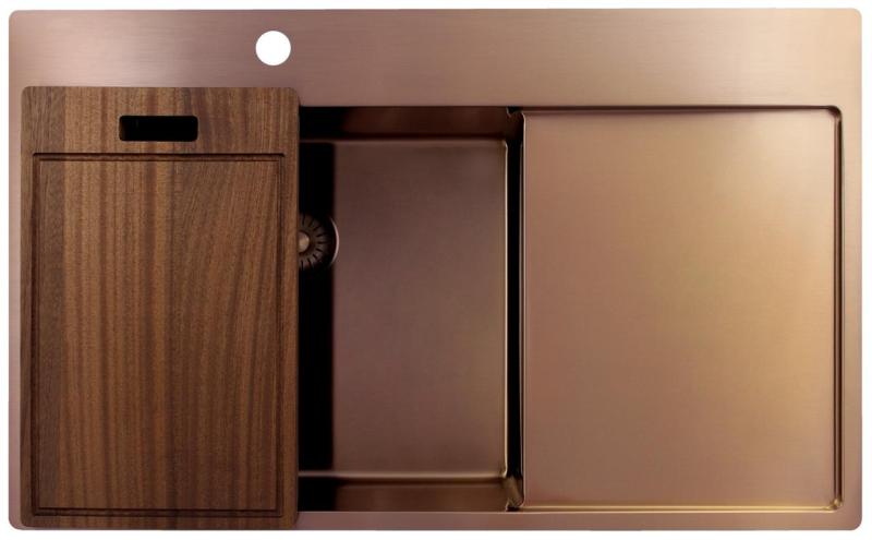 Pure.Sink Exclusivo Kupfer Spülbecken mit Abtropffläche 86x52 cm Tapwing links PEX5086LT-62