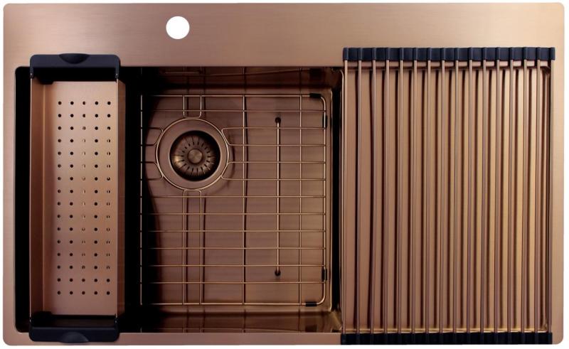 Pure.Sink Exclusivo Kupfer Spülbecken mit Abtropffläche 86x52 cm Tapwing links PEX5086LT-62