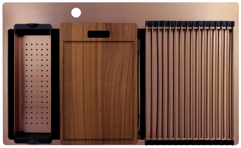 Pure.Sink Exclusivo Kupfer Spülbecken mit Abtropffläche 86x52 cm Tapwing links PEX5086LT-62