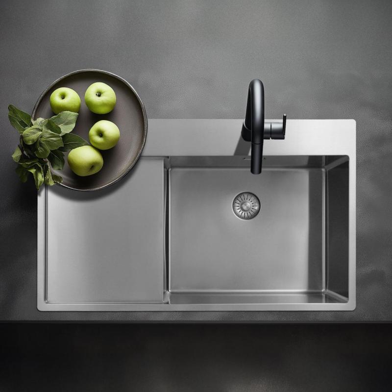 Pure.Sink Exclusivo Edelstahlspüle mit Abtropffläche 86x52 cm Tapwing rechts PEX5086RT-02
