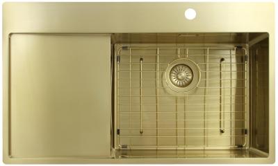 Pure.Sink Exclusivo Goldene Spülbecken mit Abtropffläche 86x52 cm Tapwing rechts PEX5086RT-60