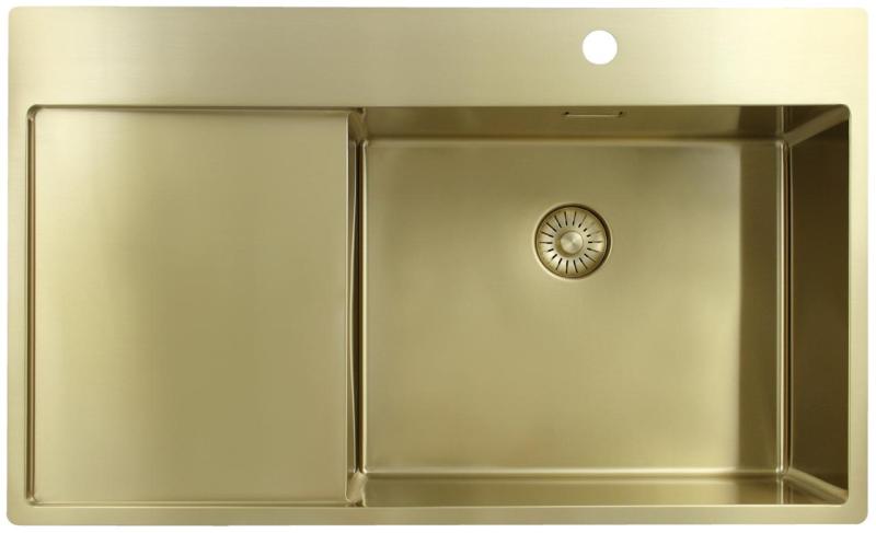 Pure.Sink Exclusivo Goldene Spülbecken mit Abtropffläche 86x52 cm Tapwing rechts PEX5086RT-60