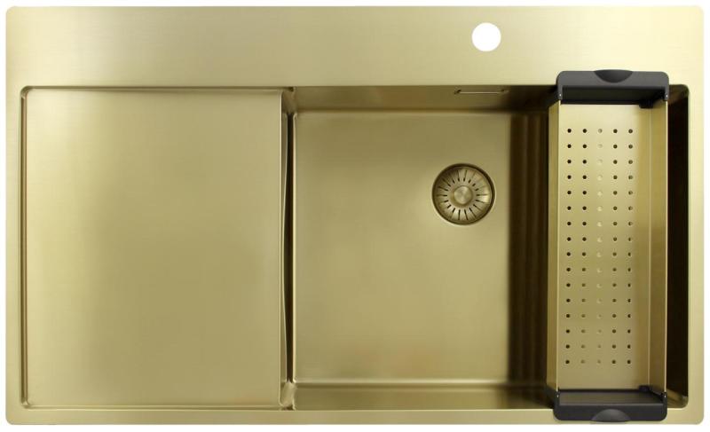 Pure.Sink Exclusivo Goldene Spülbecken mit Abtropffläche 86x52 cm Tapwing rechts PEX5086RT-60