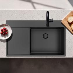 Pure.Sink Exclusivo Gun Metal Spülbecken mit Abtropffläche 86x52 cm Tapwing rechts PEX5086RT-61