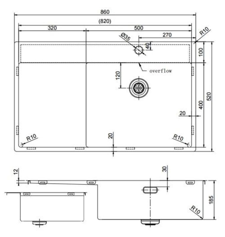 Pure.Sink Exclusivo Gun Metal Spülbecken mit Abtropffläche 86x52 cm Tapwing rechts PEX5086RT-61