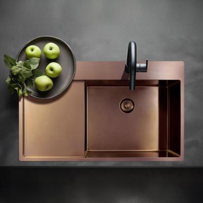 Pure.Sink Exclusivo Kupfer Spülbecken mit Abtropffläche 86x52 cm Tapwing rechts PEX5086RT-62