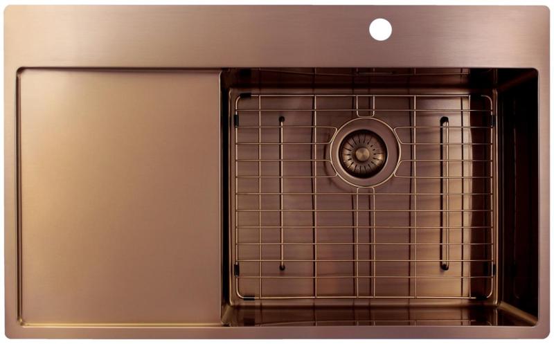 Pure.Sink Exclusivo Kupfer Spülbecken mit Abtropffläche 86x52 cm Tapwing rechts PEX5086RT-62