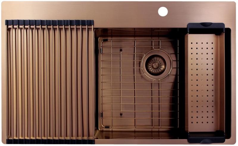 Pure.Sink Exclusivo Kupfer Spülbecken mit Abtropffläche 86x52 cm Tapwing rechts PEX5086RT-62