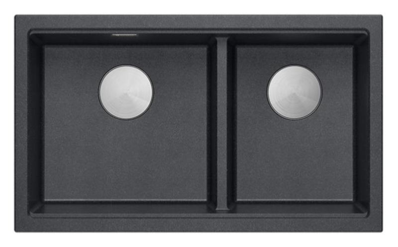 Quadri Newport II Doppelte Anthrazit Granit Aufbau Spüle 76x45 cm mit Edelstahl Stopfen 1208971369