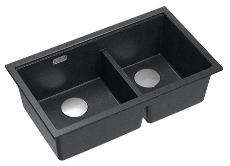Quadri Newport II Doppelte Anthrazit Granit Aufbau Spüle 76x45 cm mit Edelstahl Stopfen 1208971369