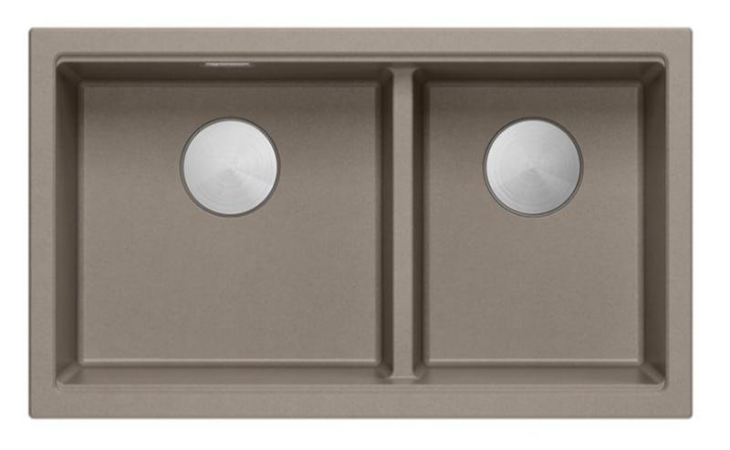 Quadri Newport II Doppelte Taupe Granit Aufbauspüle 76x45 cm mit Edelstahlstopfen 1208971372
