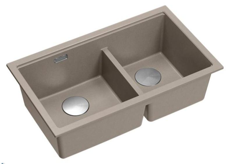 Quadri Newport II Doppelte Taupe Granit Aufbauspüle 76x45 cm mit Edelstahlstopfen 1208971372