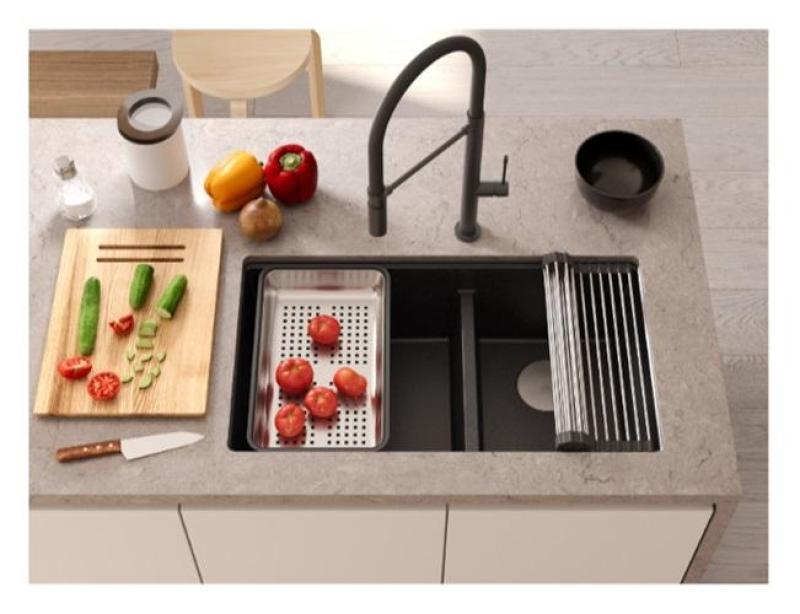 Quadri Newport II Doppelte Weiße Granit Unterbau Spüle 702 x 390 mm mit Kupfer Plug 1208971373