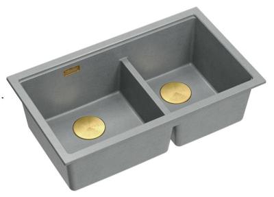 Quadri Newport II Doppelte Graue Granit Unterbau Spüle 702 x 390 mm mit goldenem Stopfen 1208971380