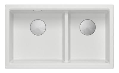 Quadri Newport II Doppelte Weiße Granit Unterbau Spüle 702 x 390 mm mit Edelstahl Stopfen 1208971383