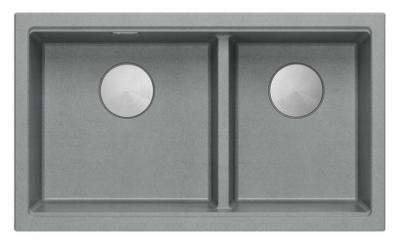 Quadri Newport II Doppelte Graue Granit Unterbau Spüle 702 x 390 mm mit Edelstahl Stopfen 1208971385