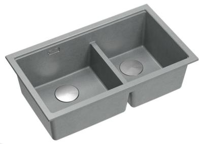 Quadri Newport II Doppelte Graue Granit Unterbau Spüle 702 x 390 mm mit Edelstahl Stopfen 1208971385