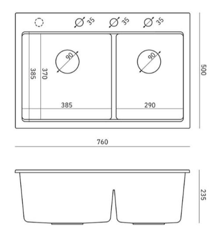 Quadri Hard Rock Doppelte Weiße Granit Aufbau Spüle 76x50 cm mit Edelstahl-Stecker und Zubehör 1208971398