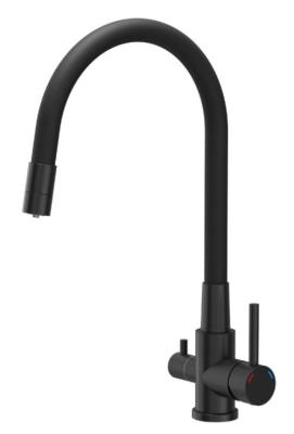 Quadri Selene Küchenmischbatterie Schwarz 3-Wege mit flexiblem Auslauf und zusätzlichem Anschluss für gefiltertes Wasser 1208971406