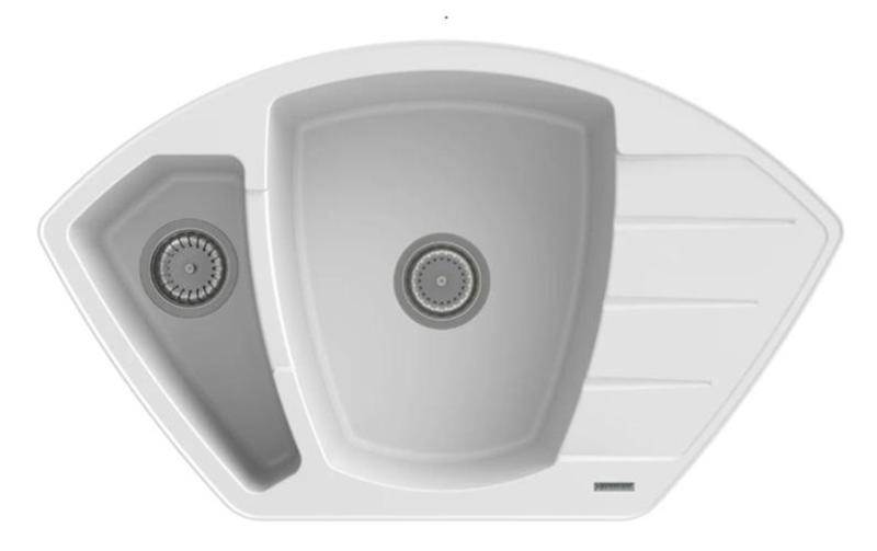 Graniteland Monte Granit Weiß Eckspülbecken Aufbau 901x538mm mit Edelstahl Stopfen 1208971415